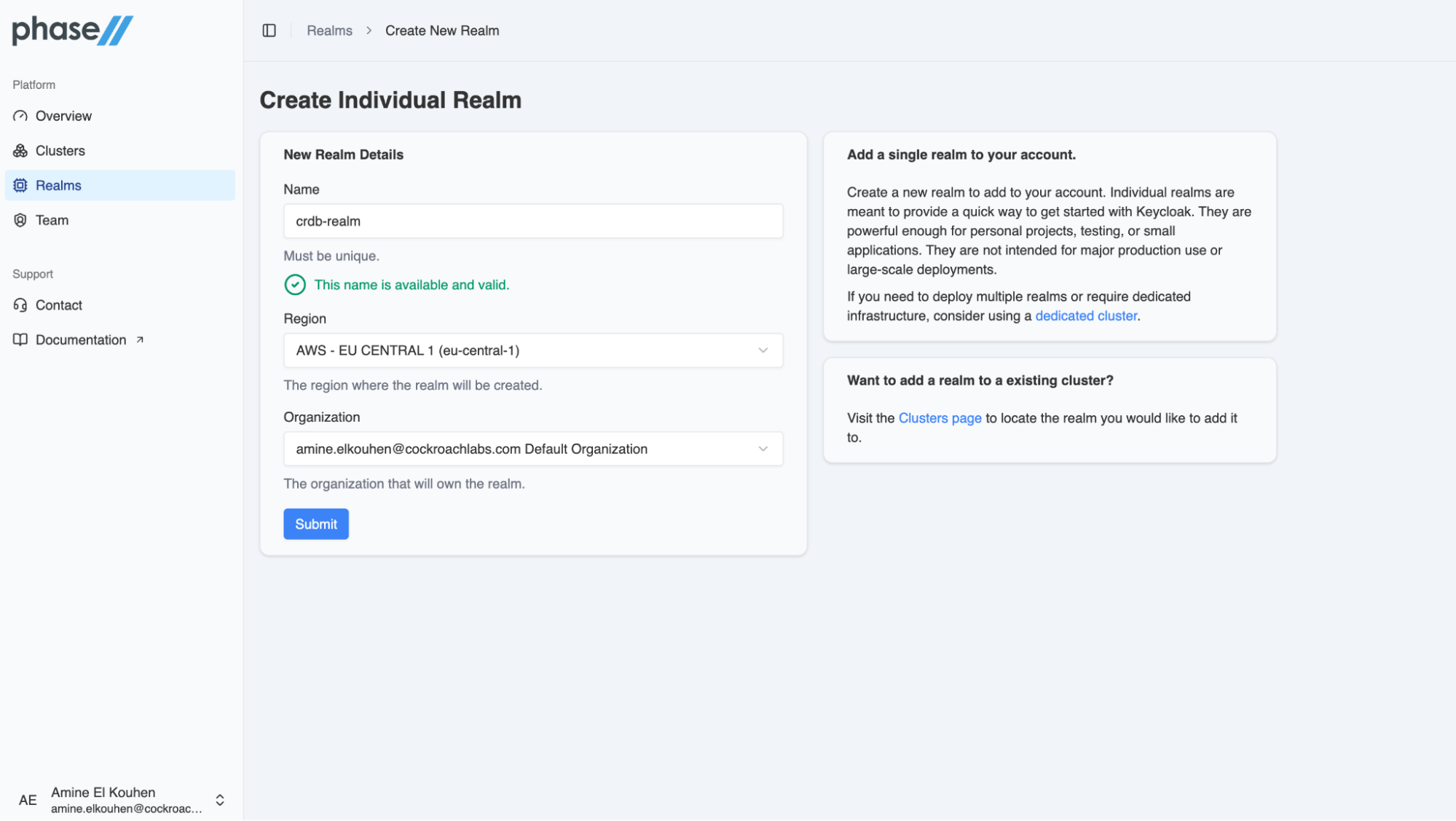 Create realm in Phase Two