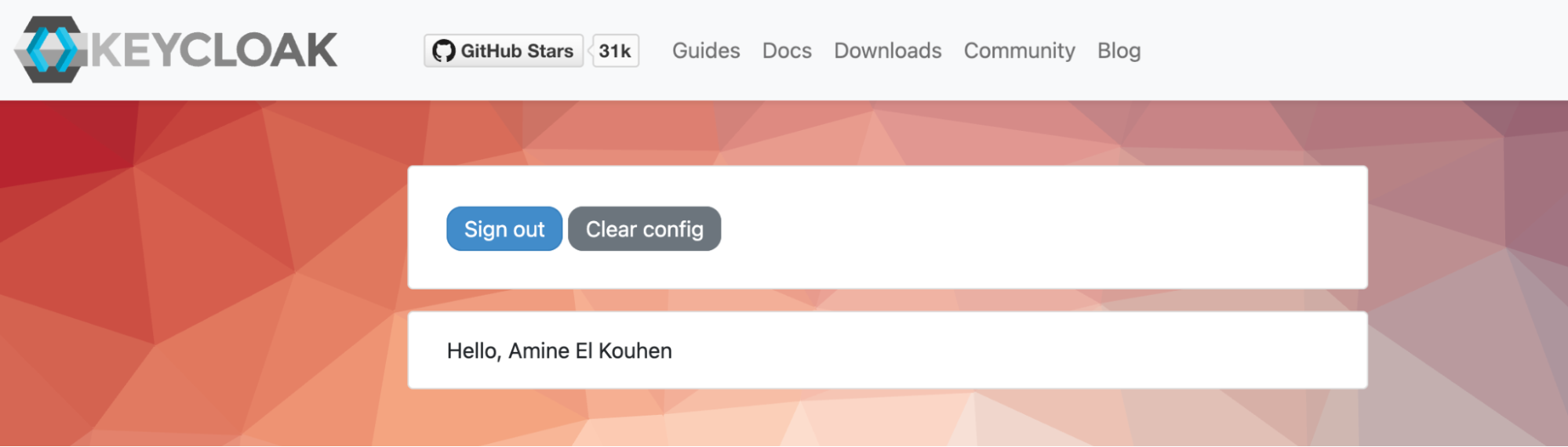 Successful login greeting screen