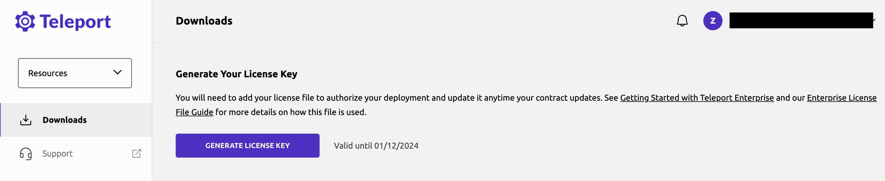 Teleport license generation